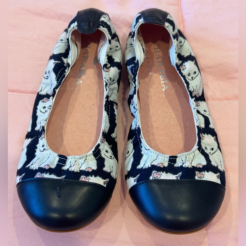 Charabia Paris Black and White Cat Print Flats 🐈‍⬛ - Picture 2 of 10